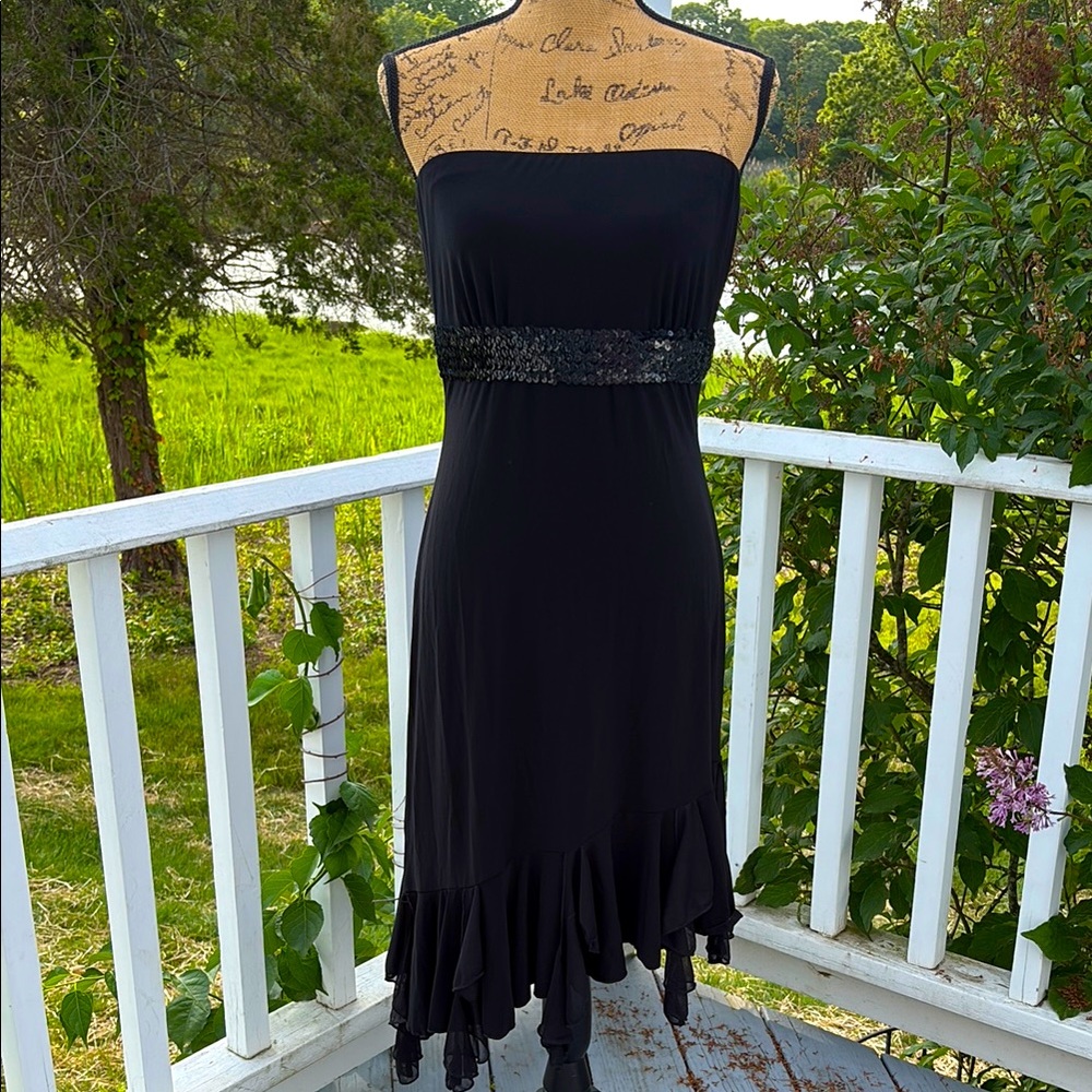 Black Sequin Evening Dress Size L EUC Made in USA PerSeption Concept